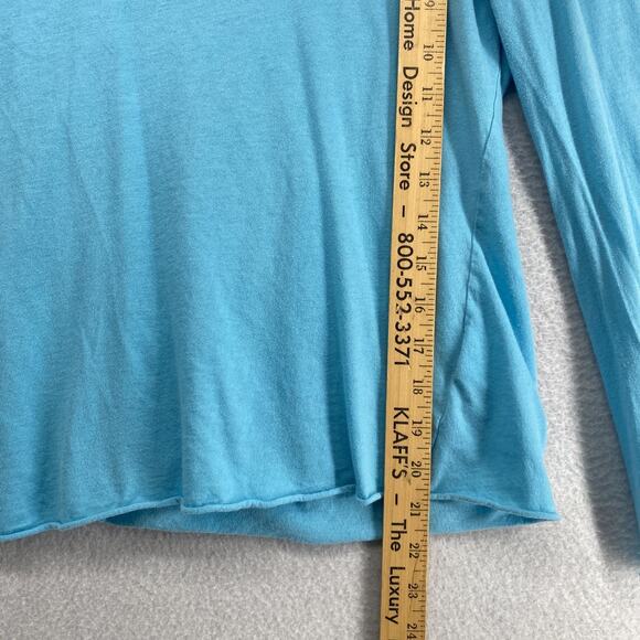 EILEEN FISHER Top M Fine Cotton Jersey Raw Hems Boat Neck Long Sleeve Blue - Picture 9 of 11